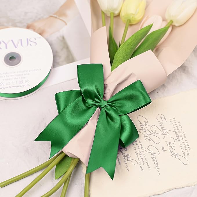 Green Satin Ribbon, Double Faced 1-1/2 Inch X 50 Yards Green Ribbon, Premium Satin Ribbon for Gift Wrapping, Crafts, Hair Bow Making, Sewing, Flower Bouquet, Wedding Party Decor
