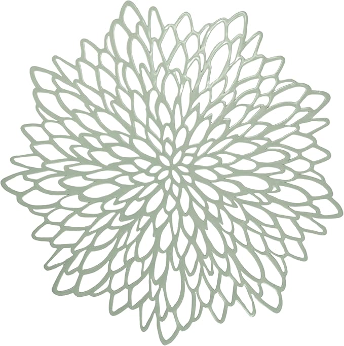 Snowkingdom Sage Green Placemats Set of 8, Round Pressed Vinyl Leaf Washable Place Mats 15 Inch Dinning Floral Table Mats for Wedding Birthday Baby Shower Easter Christmas Holiday Party Decorations