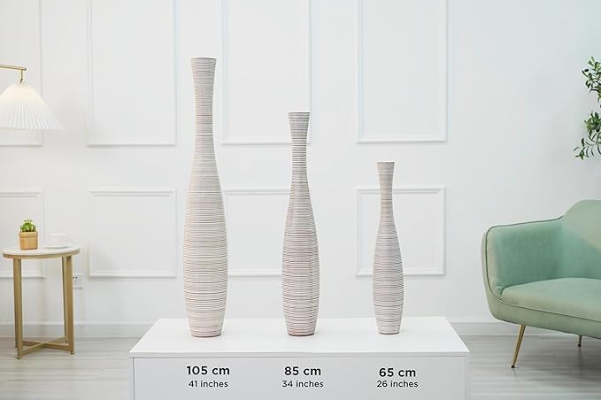 Leewadee Decorative Tall Floor Vase for Living Room Decor, 41 inches, White Wash, Resin
