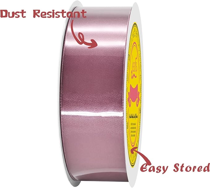 Double Face Rose Mauve Satin Ribbon 1-1/2 inch X 50 Yards Polyester Rose Mauve Ribbon for Gift Wrapping Very Suitable for Weddings Party Hair Bow Invitation Decorations and More