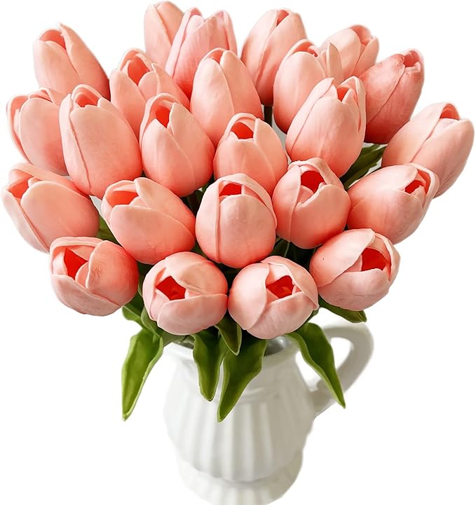 UKELER 24 Pcs Artificial Tulip Flowers Dark Pink Real Touch PU Tulip Flowers for Floral Arrangement Centerpiece Wedding Bouquet Table Decoration Birthday Mother Gift