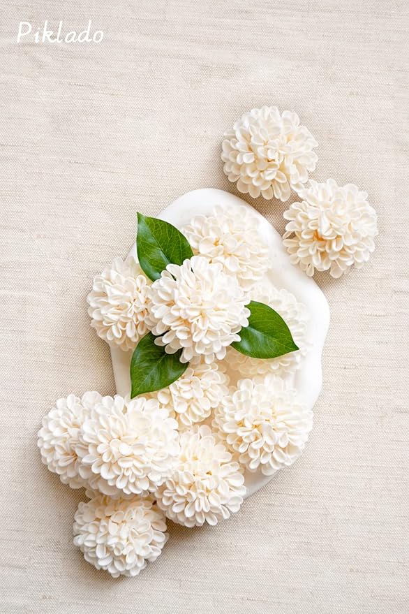 Artificial Wedding Dahlia Flowers 25 pcs Ivory Fake Roses w/Stem for DIY Wedding Decor Centerpieces Arrangements Bouquets(Champagne)