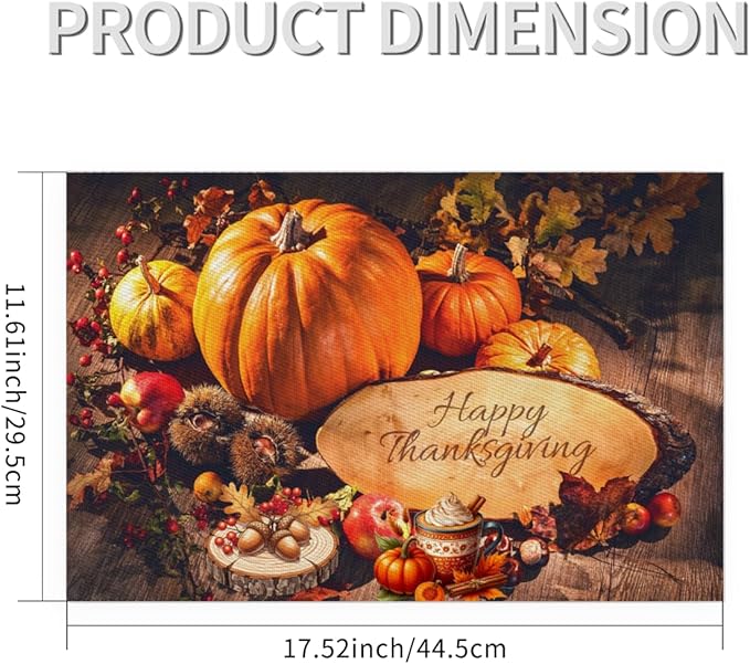 Thanksgiving Holiday Modern Pumpkins Placemats Set of 4 PVC Vinyl Non Slip Table Mats Heat Resistant Place Mats Washable Wipeable Dining Table Mat for Kitchen Party Indoor Outdoor Decorative Gift