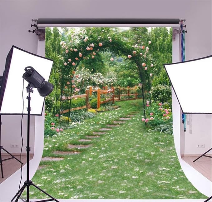 AOFOTO 10x15ft Wedding Archway Backdrop Romantic Garden Flowers Photography Background Beautiful Floral Pergola Pathway Bride Lovers Woman Girlfriend Artistic Portrait Decoration Photo Studio Props