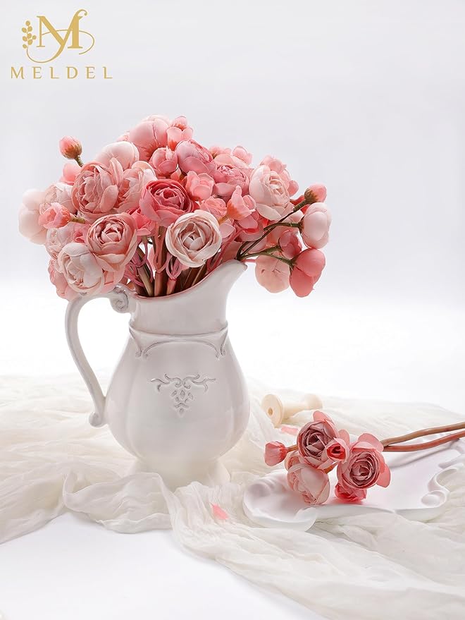 Meldel 32Pcs Ranunculus Artificial Flower, Faux Dusty Rose Ranunculus Flowers for DIY Bouquet, Mini Roses Bulk Fake Peony Wedding Filler Flowers for Centerpieces Arrangements Bridal Shower Decorations