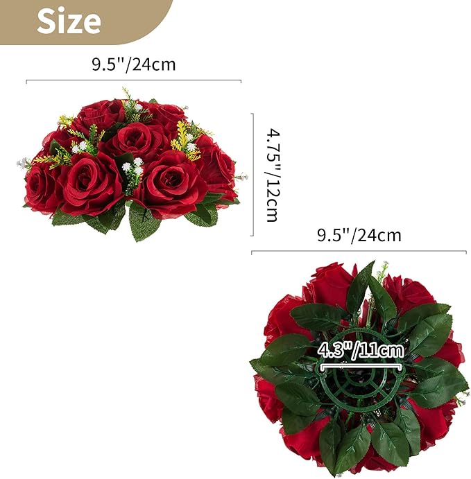 NUPTIO Flower Wedding Centrepieces for Tables - 6 Pcs 9.5in Diameter Crimson Artificial Flowers Rose Ball for Centerpieces Table - Fake Rose Arrangements for Weddings Birthday Party Decor