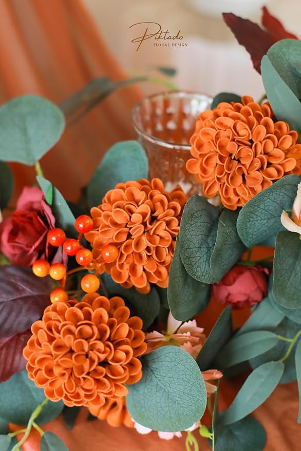 Artificial Wedding Cake Flowers Dahlia Flowers 25 pcs with Stem for DIY Wedding Decor Centerpieces Arrangements Bouquets (Orange)