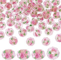 PH PandaHall 45pcs 11~12mm Gold Sand Lampwork Beads Glass Handmade Round Loose Beads for Rosary Making Jewelry Craft Making with 2mm Hole - Gloden Pink