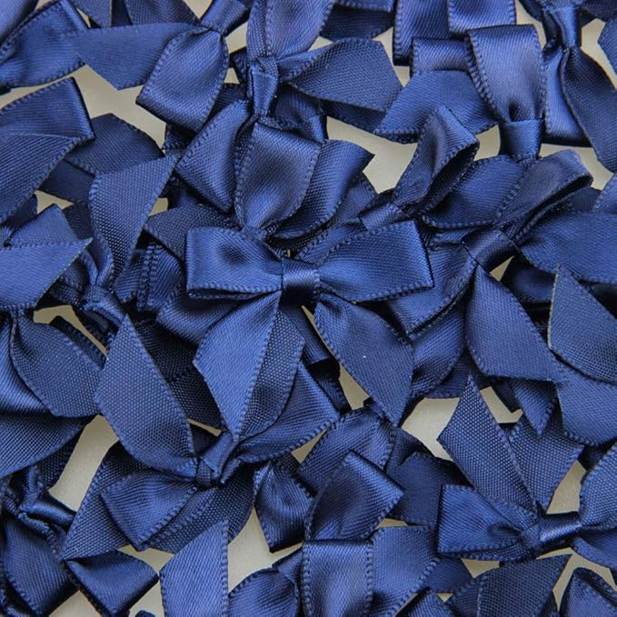 7Rainbows 50pcs Boutique 1.5" Navy Blue Satin Ribbon Mini Bows for Craft Sewing Scrapbooking Wedding and Gift Wrapping