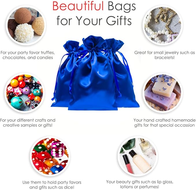 3" x 4" Blue Satin Gift Bags, Jewelry Bags, Wedding Favor Silky Drawstring Bags Baby Shower Christmas Gift Bags 50 per Pack