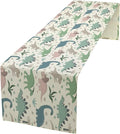 Cartoon Dinosaur Table Runner,Kids Boys Cute Colorful Animal Dino Abstract Print Tablecloth Burlap for Hotel Indoors Outdoor Dining Room Kitchen Holiday Party, 13x60in