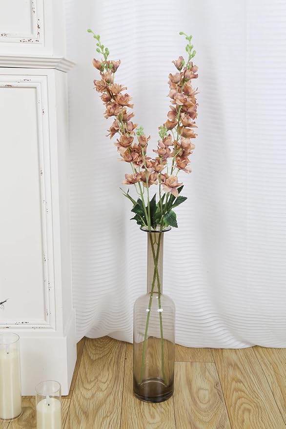 8PCS Delphinium Artificial Flowers 33.5'' Larkspur Silk Flowers Faux Long Stem Flowers for Wedding Table Centerpieces Home Garden Decor(Brown)
