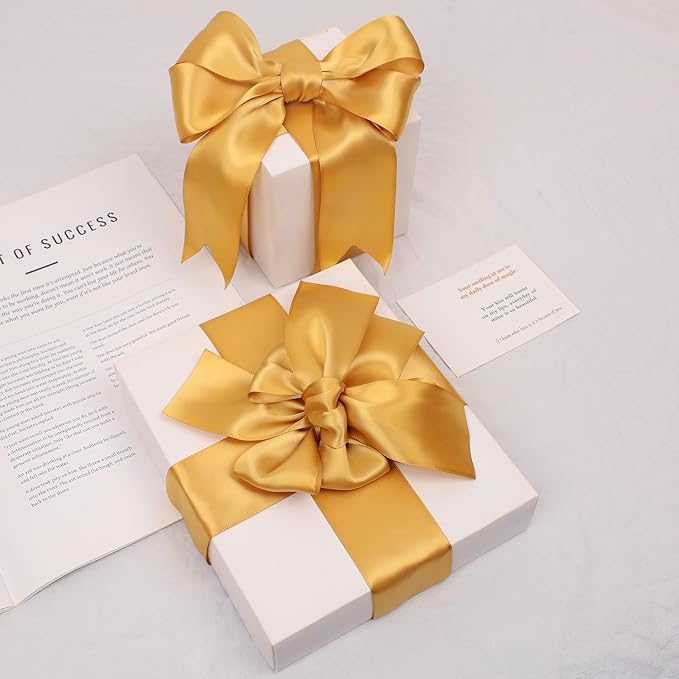 Old Gold Satin Ribbon, Double Faced 2 Inch X 25 Yards Old Gold Ribbon, Premium Satin Ribbon for Gift Wrapping, Crafts, Hair Bow Making, Sewing, Flower Bouquet, Wedding Party Decor