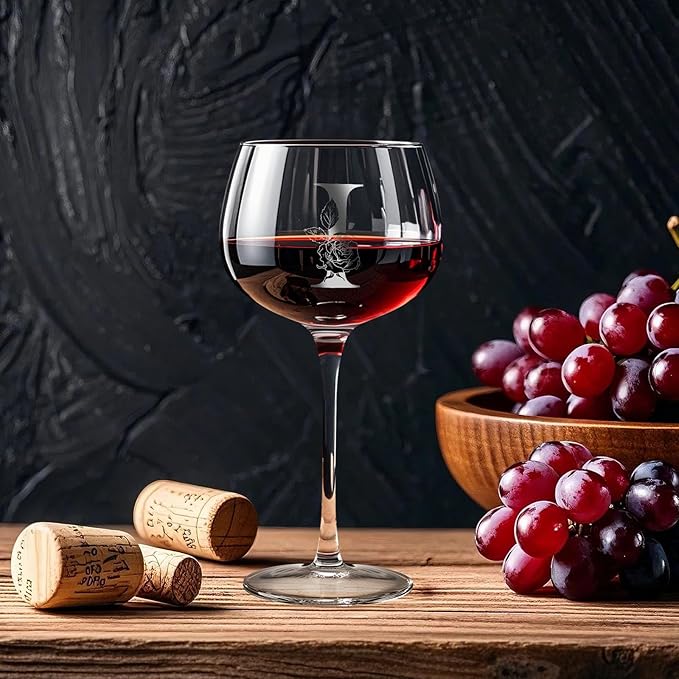 Personalized Gifts for Women, Monogrammed A-Z Wine Glass Customized Gift, Unique Christmas Birthday Gifts for Women Her Mom Friend Sister Wife Daughter Nurse (I)