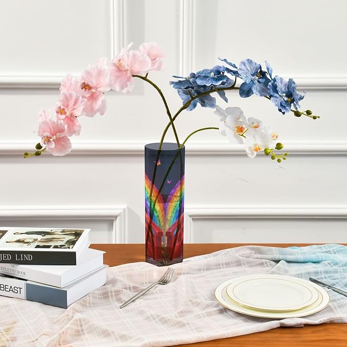 Colorful Printed Pattern Plastic Cylinder Vase 11.8 x 3.9 Inch Home Decor Vases Unbreakable Vase for Wedding Home Kitchen Living Room Decor