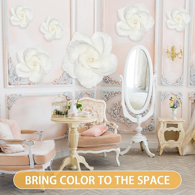 Giant Paper Flowers Artificial Large Paper Flower Decoration for Handcrafted Wall Backdrop Christmas Mexican Wedding Graduation Bridal Shower Birthday Party Supplies(White,24 Pcs)