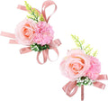 Corsage and Boutonniere Set, Artificial Corsage Wristlet and Boutonniere for Wedding Flowers Accessories (Pink, 2PCS)