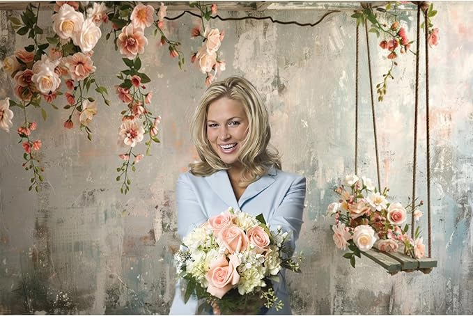 Baocicco 5x3ft Vinyl Vintage Flowers Wall Photography Backdrop Pink Rose Retro Wall Old Style Background Photo for Medieval Wedding Banner Bridal Shower Party Decors Princess Girls Birthday Studio
