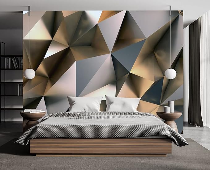 Cliouar-Metal Polygon Geometry Wall Mural Wallpaper for Bedroom Living Room 158" x 110" (Not Self Adhesive)