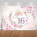 Mocsicka Sweet 16 Backdrop Rose Gold Sweet Sixteen Party Decoration Girls Pink Floral Gold Glitter Butterfly 16 Birthday Banner for Photoshoot (6x4ft)