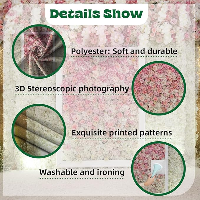 7x5ft Flower Wall Wedding Backdrop Pink White Rose Floral Romantic Princess Photography Background for Bridal Shower Birthday Newborn Spring Tea Party Outdoos Ceremony Women Girls Portrait