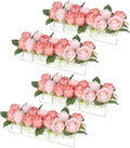 PaulTellie Acrylic Flower Vase Rectangular 4 Pack - Clear Floral Centerpiece for Dining Table Each 14 Inches, Connect to Form 56 Inches Long Rectangle Acrylic Vase for Home Wedding Dining Table Decor
