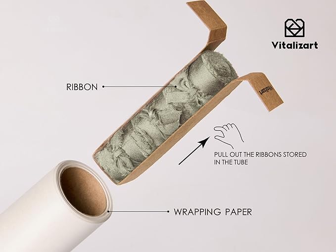 Vitalizart White Wrapping Paper Set 17" Pearly-Lustre With Silk Like Satin Ribbon & Gift Tags Recyclable Christmas Gift Wrapping Birthday Baby Shower Wedding Handmade Crafts 197"(16.4 Ft)