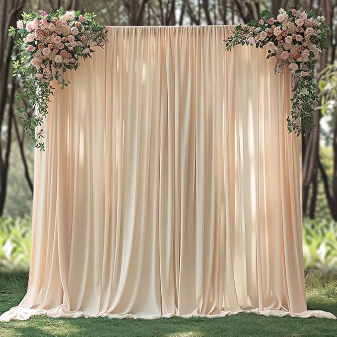 10x10ft Wrinkle Free Backdrop Curtain for Parties Soft Fabric Drapes Wedding Cream Curtain Backdrop for Birthday Party Decorations Background for Photography 5x10ft,2 Panels