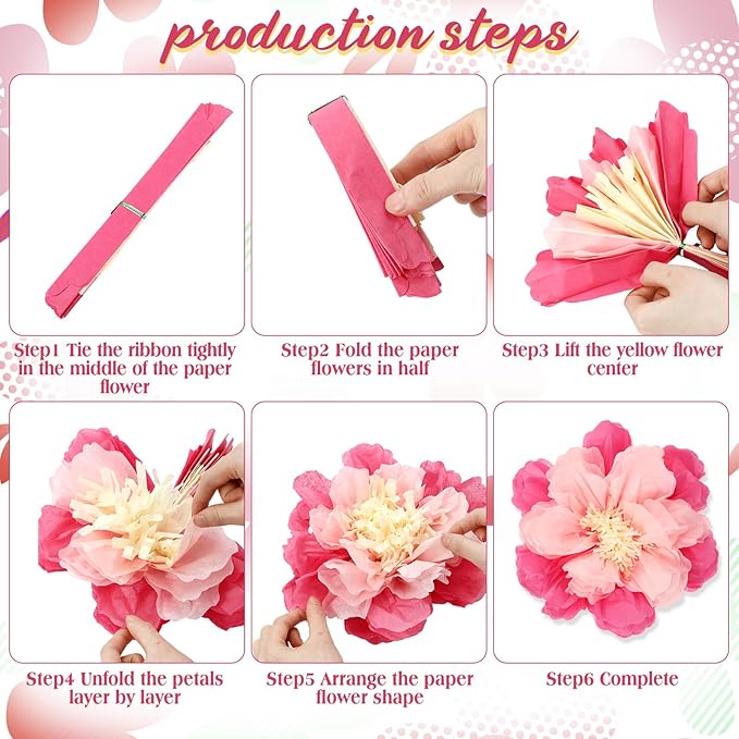 MotiMind 12 Pcs Large Colorful Tissue Paper Flowers 20" 10'' Giant Fiesta Paper Flowers Mexican Pom for Carnival Party Wall Backdrop Decoration Wedding Birthday (Gradient Pink)