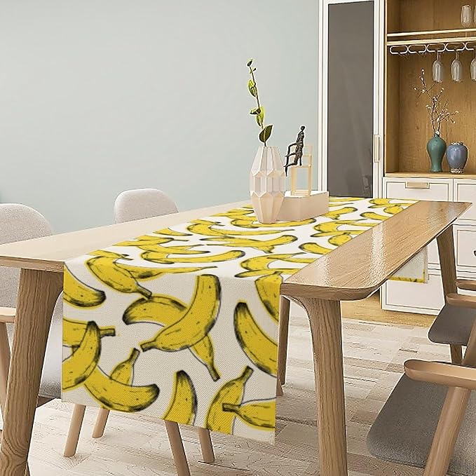 Banana Fruit Table Runner, Kitchen Dining Table Decor, Watercolor Tropical Fruit Palm Leaves Table Runners for Indoor Outdoor Home Farmhouse Holiday Wedding Birthday Party Decoration, 13 x90 Inch