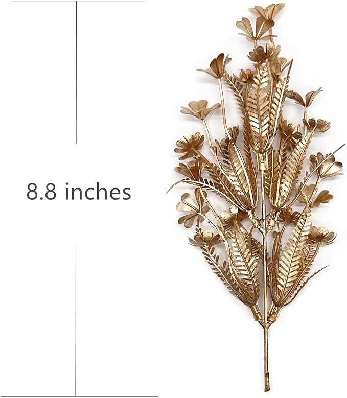 Artificial Golden Plants Decor, Fake Glitter Clover Stem Plastic Flowers Faux Simulation Good Luck Grass Stems Twigs for Wedding Picks Decoration DIY Wreath Crafts Christmas Tree Filler - Gold 10 Pcs