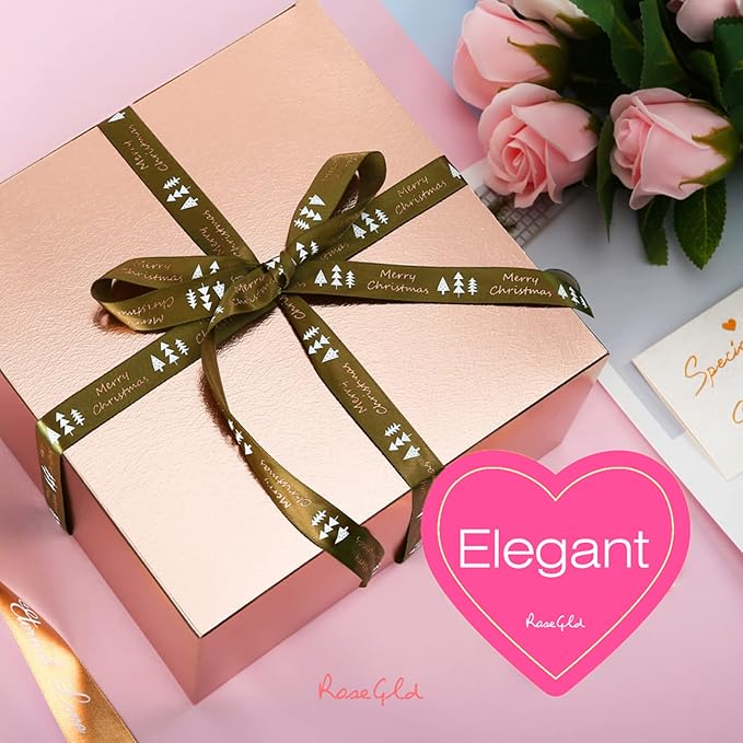 ROSEGLD 30 Gift Boxes 8x8x4 Inches With Lids, Bridesmaid Proposal Boxes for Light Weight Gifts (Glossy Rose Gold With Grass Texture)