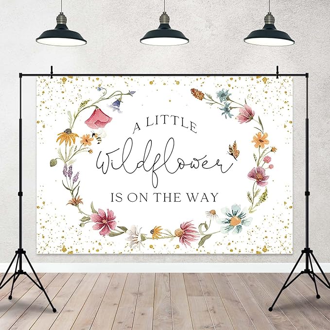 Wildflower Baby Shower Backdrop for Girl Watercolor Wild Floral Butterfly Photography Background Garden Wildflower Baby Shower Cake Table Banner Photoshoot Props (10x7ft)