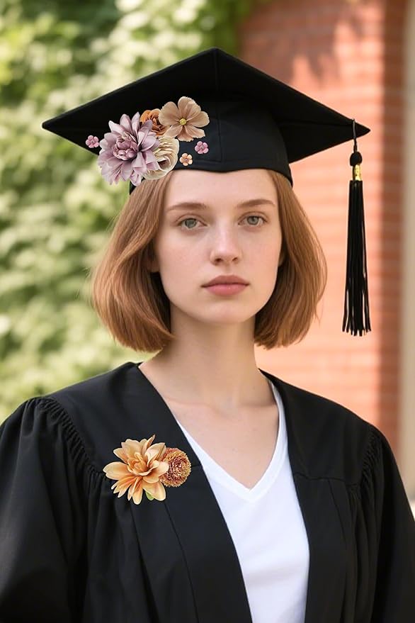Artificial Flower Heads Combo - Fall Silk Dahlia & Roses Fake Flowers for Wedding, Party, Graduation Cap DIY, Cake Decoration, Table Centerpieces, Home Decor