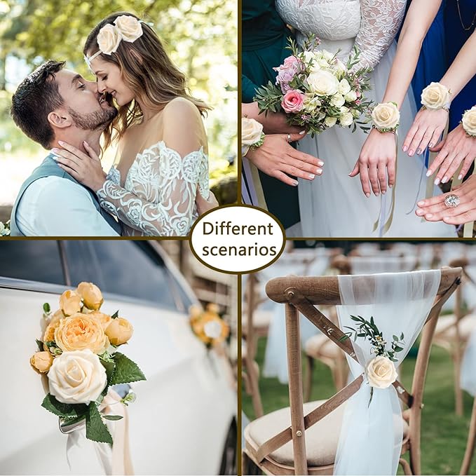 Artificial Roses Flowers 50pcs Real Looking Foam Fake Roses with Stems for DIY Wedding Bouquets Bridal Shower Centerpieces Party Decorations (50, Champagne)