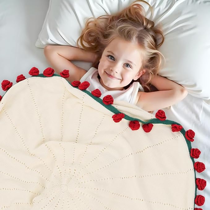 cagulax Rose Crochet Flowers Bouquet Blanket-Birthday Gifts for Mom Sister-Gifts for Couples-Anniversary Wedding Birthday-Romantic Rose Flower Bouquet-Knitted Throw Blankets Home Decor 63 Inches