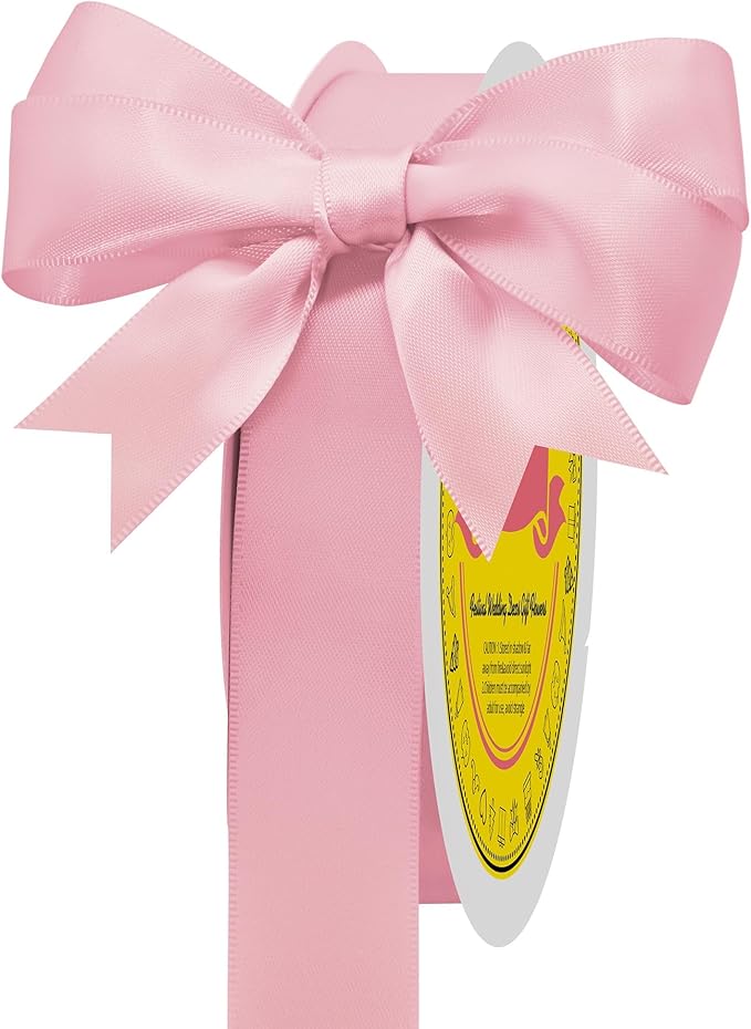Pearl Pink Double Face Satin Ribbon 1 inch X 50 Yards Spool Bright Colors Very Suitable for Weddings Gift Package Wrapping Dancer Wand Sewing Party Hair Bow Invitation Decorations and More