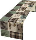 Bear Deer Table Runner,Rustic Lodge Retro Country Farmhouse Buffalo Plaid Print Tablecloth Burlap for Hotel Indoors Outdoor Dining Room Kitchen Home Decor,W13X L60 in