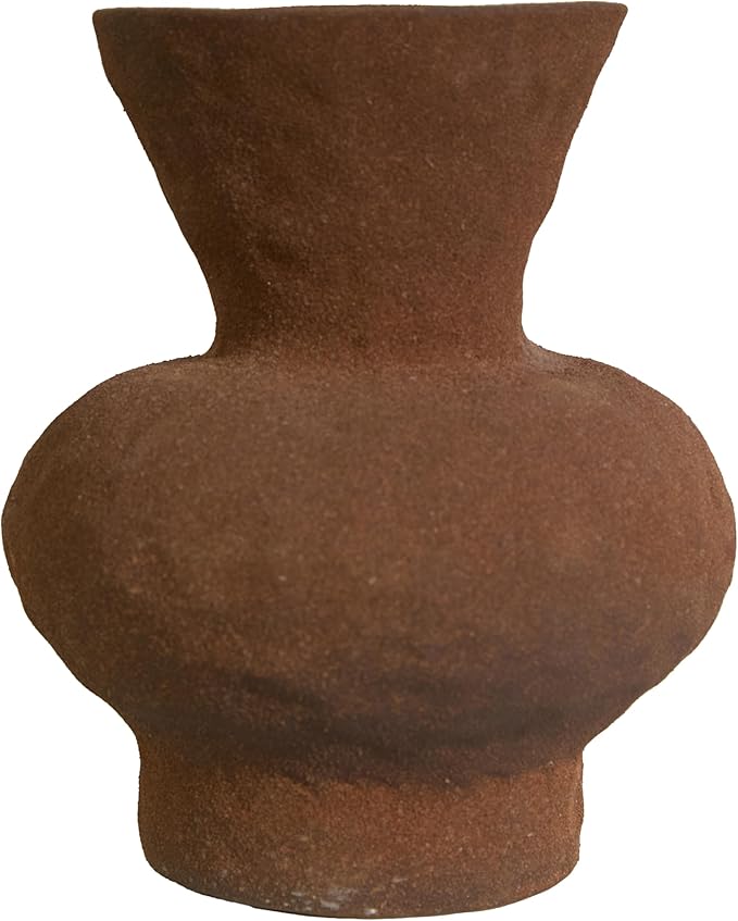 5.5IN Rustic Farmhouse Ceramic Vase Home Decor, Vintage Stoneware Clay Pottery Terracotta Textured for Modern Farmhouse, Living Room, Office Desk Table Shelf,(Brown)