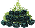 12pcs Roses Artificial Flowers Peacock Green Roses Flowers with Long Stems Silk Flowers for Wedding Bouquet Centerpices Decorations Party Bridal Baby Shower Home Décor Fake Roses