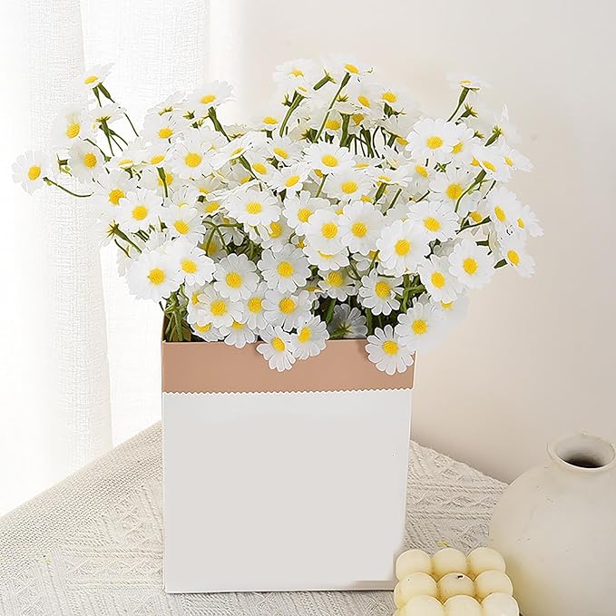 Artificial Daisies Flowers, 2 Bouquets (12 Stems) Small Faux Daisy Décor, Plastic Flowers for Garden, Porch, Window Box, Home, Wedding Decorations (Vase Not Inclouded)