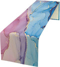 Pink Blue Marble Table Runner Sea Blue Maroon Gold Veins Unique Ombre Abstract Ink Texture Seasonal Dinner Runner Table Decoration for Farmhouse Home Kitchen Dining Holiday Party 13x108in