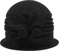ZLYC Women Wool Cloche Bucket Hat 1920s Vintage Dress Winter Hats with Flower Accent
