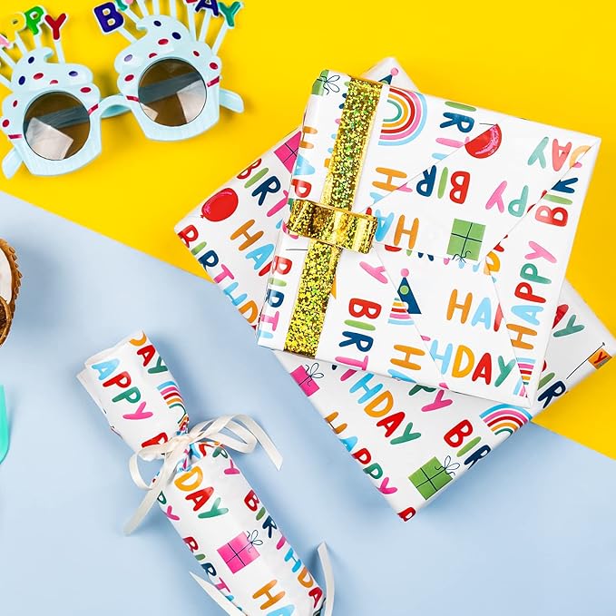 WRAPAHOLIC 30 Inch Birthday Wrapping Paper Roll - Happy Birthday Wrapping Paper for Holiday, Party, Baby Shower - 30 Inch x 33 Feet
