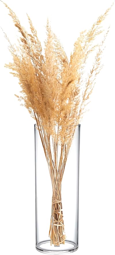 KLIFA- Carlsbad- Set of 3 pcs, 7, 9 & 10 Inch Tall, Plastic Cylinder Vases for Centerpieces, Acrylic Flower Vase for Wedding Centerpieces, Home Decorations, Clear