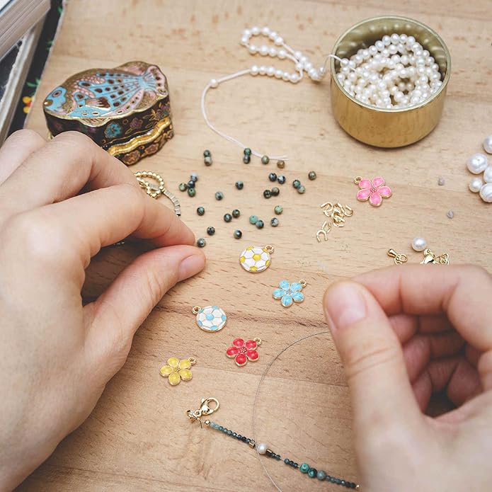 MECCANIXITY Enamel Charm Cherry Blossom Alloy Cute Small Flower Charm Gold Plated Pendant for Jewelry Making