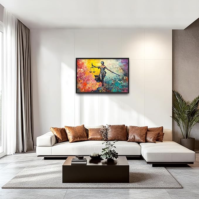 Extra Large Lady Justice Framed Wall Art for Living Room,Oversized Scales of Justice Pictures Wall Decor,Abstract Colorful Canvas Print Painting Modern Artwork Bedroom Office Bathroom 36L x 24W