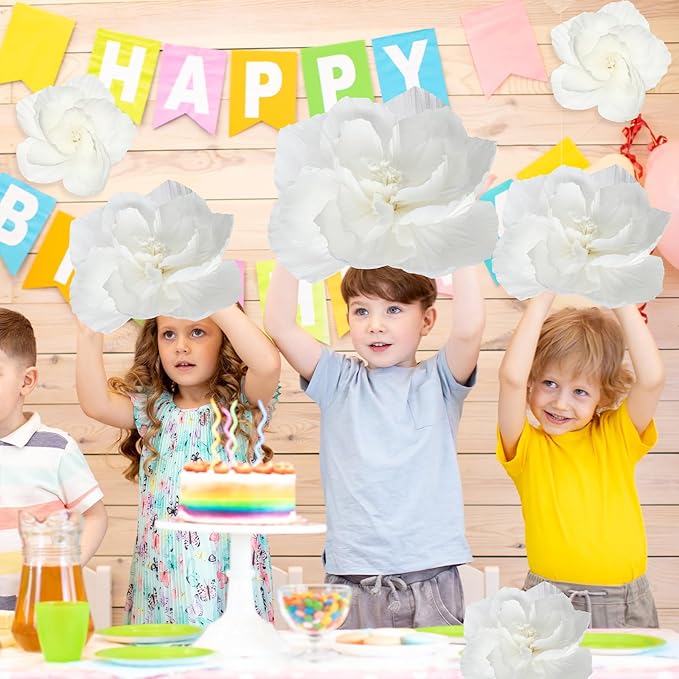 Giant Paper Flowers Artificial Large Paper Flower Decoration for Handcrafted Wall Backdrop Christmas Mexican Wedding Graduation Bridal Shower Birthday Party Supplies(White,12 Pcs)