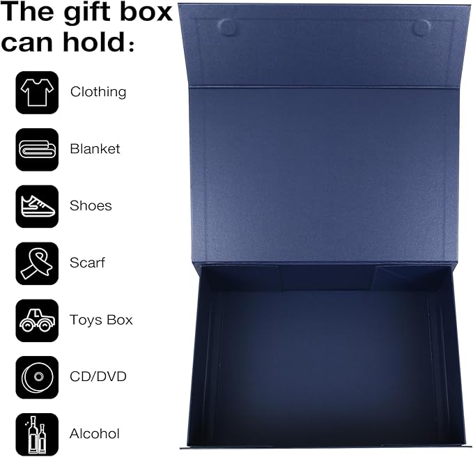 Aimyoo Navy Blue Magnetic Gift Boxes with Lids 13.8x9x4.3 in, Large Bridesmaid Groomsman Proposal Box, Rectangle Collapsible Box for Present Graduation Birthday Storage 5 Pack