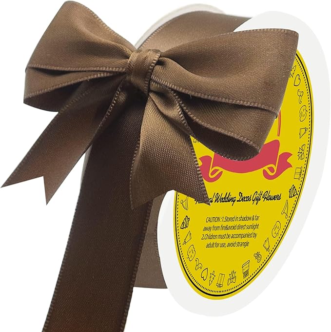 Double Face Brown Satin Ribbon 7/8 inch X 25 Yards Polyester Brown Ribbon for Gift Wrapping Very Suitable for Weddings Party Invitation Decorations and More